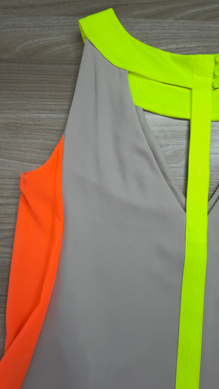 BCBGMAXAZRIA Women's Colorblock Sleeveless Maxi Dress Tan Neon Orange Size S